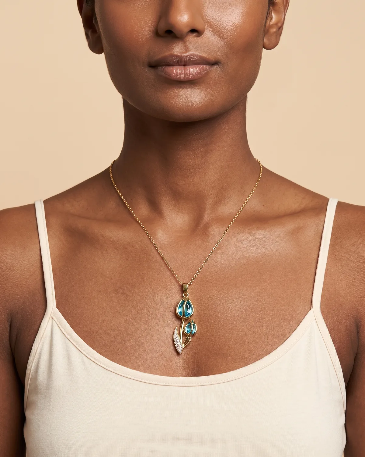 Ocean Tulip: Enchanged Tulip Garden Pendant with Aquamarine Crystals